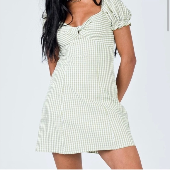 Princess Polly Freyah Mini Dress Green Gingham, Size 10 - Picture 3 of 5